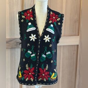 Vintage Bobbie Brooks Vest. Embroidered Beaded Christmas. Women’s Sz L (12/14)